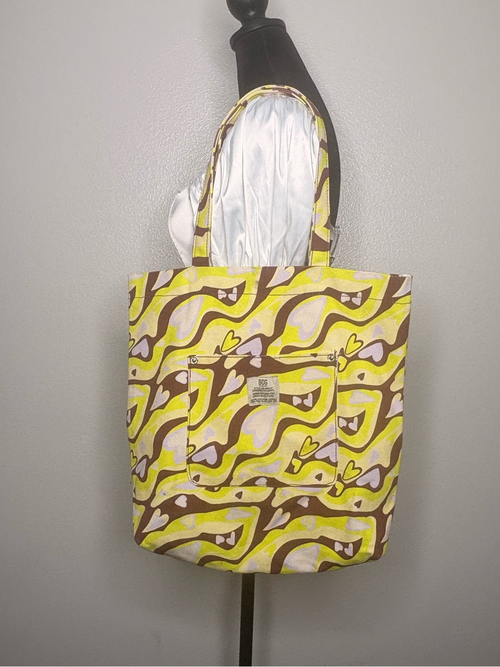 Urban outfitters neon Yellow and Brown Patterned Canvas Tote Bag